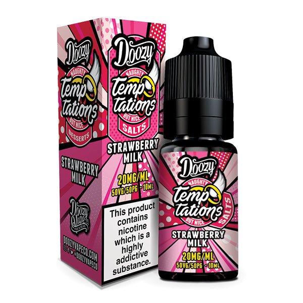 DOOZY VAPE CO - 10ML TEMPTATIONS STRAWBERRY MILK NIC SALT E LIQUID - Super E-cig