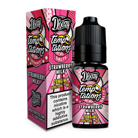 DOOZY VAPE CO - 10ML TEMPTATIONS STRAWBERRY MILK NIC SALT E LIQUID - Super E-cig