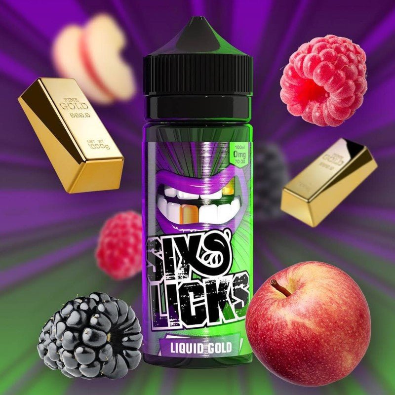 SIX LICKS - 100ML LIQUID GOLD 0MG SHORTFILL E LIQUID - Super E-cig