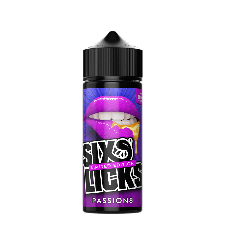 SIX LICKS - 100ML PASSION8 LIMITED EDITION 0MG SHORTFILL E LIQUID - Super E-cig