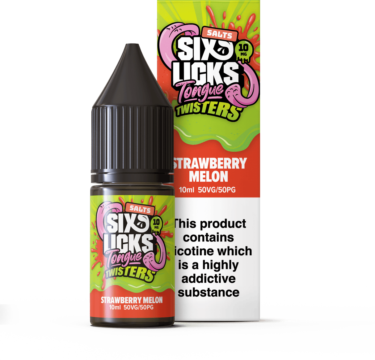 SIX LICKS - 10ML TONGUE TWISTERS STRAWBERRY MELON NIC SALT E LIQUID - Super E-cig
