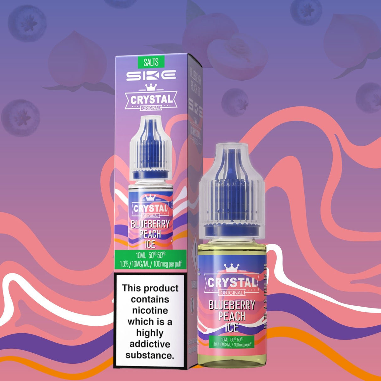 SKE - 10ML CRYSTAL ORIGINAL BLUEBERRY PEACH ICE NIC SALT E LIQUID - Super E-cig