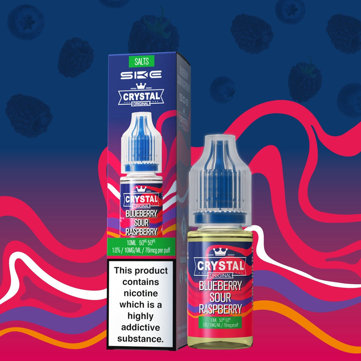 SKE - 10ML CRYSTAL ORIGINAL BLUEBERRY SOUR RASPBERRY NIC SALT E LIQUID - Super E-cig