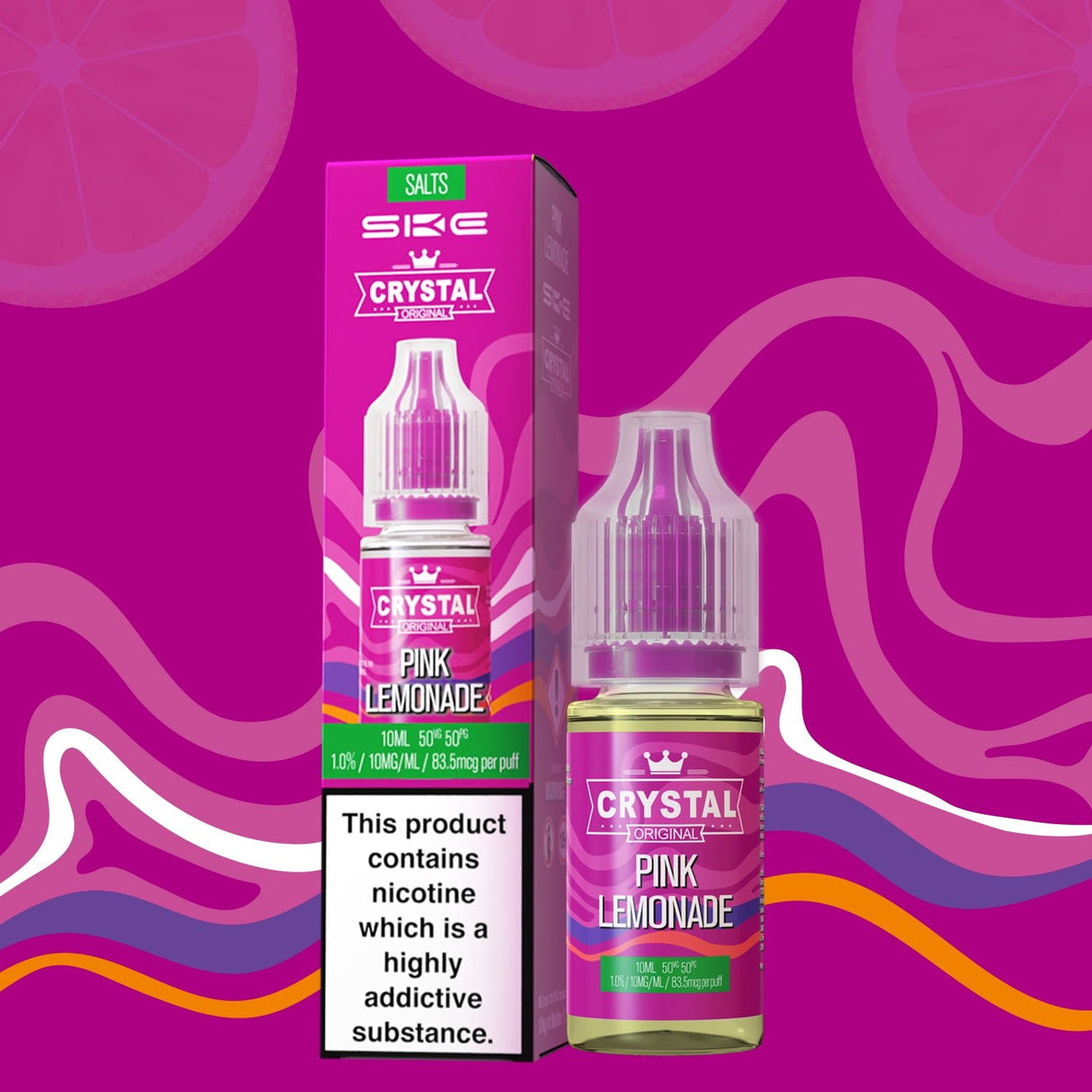 SKE - 10ML CRYSTAL ORIGINAL PINK LEMONADE NIC SALT E LIQUID - Super E-cig