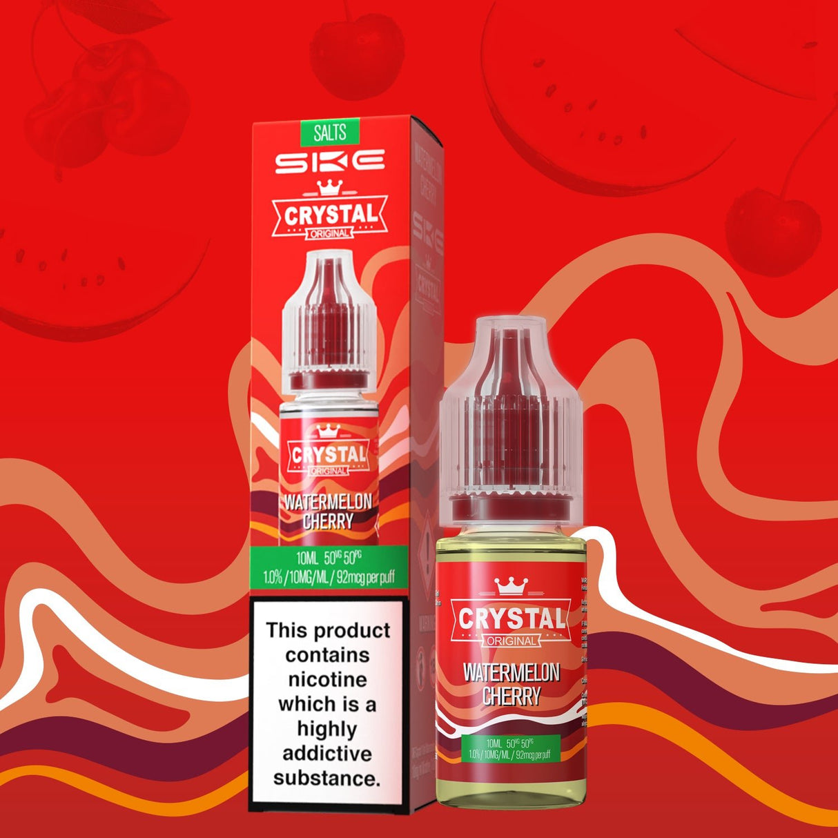 SKE - 10ML CRYSTAL ORIGINAL WATERMELON CHERRY NIC SALT E LIQUID - Super E-cig